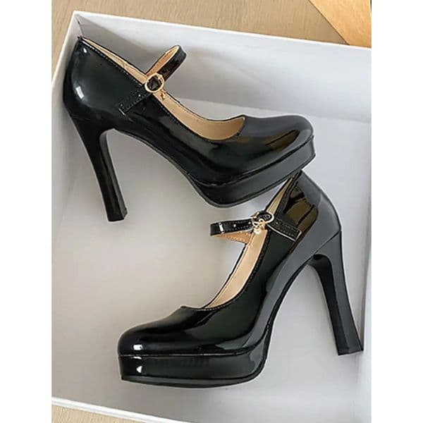 French Style Waterproof Platform High Heels Womens Thick Heel Single Shoes Burgundy Cat Heel round Toe Cross Buckle PU L 260522