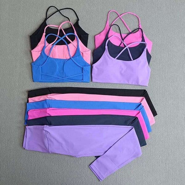 Women's 2 Pcs Yoga Clothes Set Gym Tights Sports Fitness Suit with Compression Leggings Sweat Bras Tops Running Workout Tracksui 26L0523