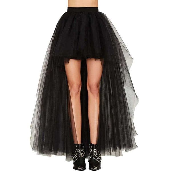 Womens Punk Skirt Female Gothic Tulle Skirt Long Skirt Gown Black Mesh Shows Dance Party Skirts M260522