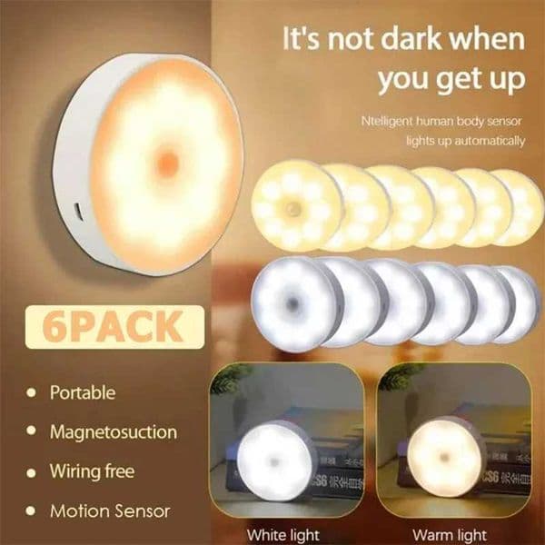 6PCS Motion Sensor LED Night Light USB Rechargeable Night Lamp For Kitchen Cabinet Wardrobe Lamp Staircase Wireless Closet Light M260522