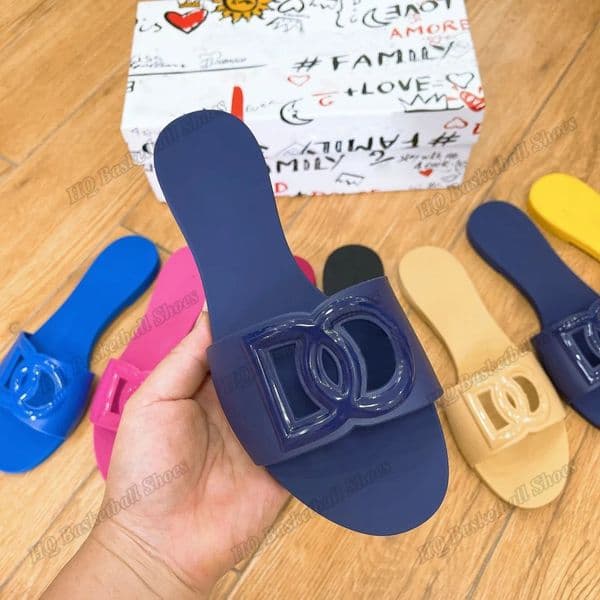 With Box Designer Sandals Women Slides Rubber Slippers Ladies Flat Beach Jelly Script Blue Summer Fall Mules Outdoor Waterproof Luxury Size 36-42