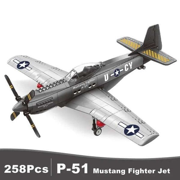 Military USA P-51 Mustang Fighter Jets Model Building Blocks Technical Aircraft Airplane MOC Weapons Bricks Toys for Adt GiftsJ260523