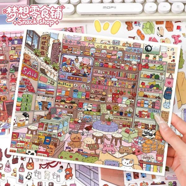 Kawaii Snack Shop 3D grocery store Landscape Sticker DIY Pocket Cabin Scene festival gift M260522