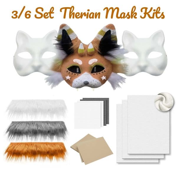 36Set DIY Therian Mask Kit Half Face Hand-painted Cat Mask DIY Masks Blank White Cat Mask for Carnival Masquerade Cosplay Party 260521