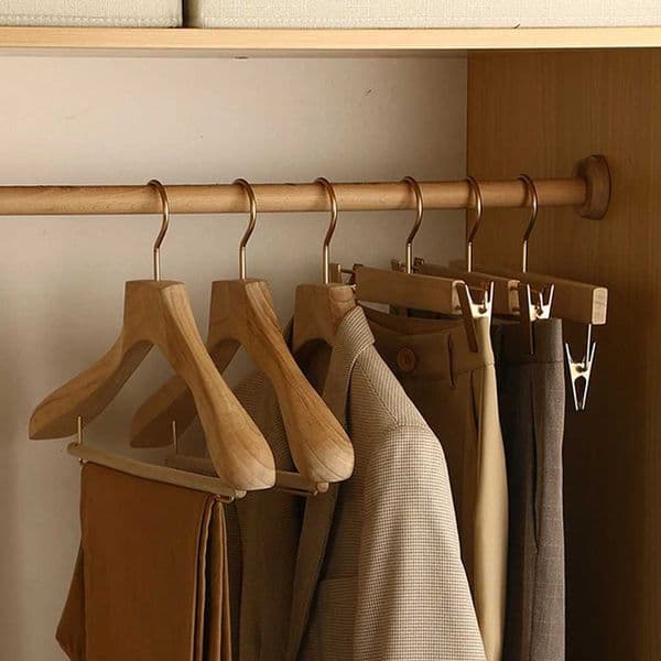 2Pcs Adult Wooden Clothes Hanging Rack Clothing Hanger Non-Slip Dry Portable Household Clothes Organizer Closet Space Saver L260523