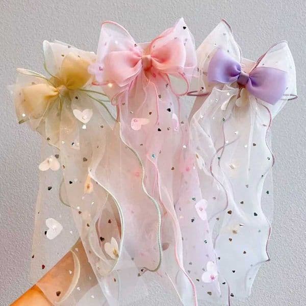 Korean Fairy Mesh Bow Hair Clip Children Princess Ponytail Ribbon Braid Top Headband Hair Accessory Summer Gift M260522