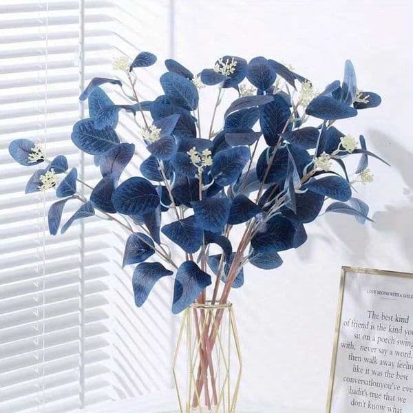 6pcs Faux Eucalyptus Stems - Blue Artificial Greenery Spray with Silver Dollar Seeds for Home Decor Kitchen Vase Arrangements L260522