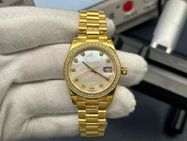 Luxury Gold Tone Womens Automatic Watch 28mm/31mm Diamond Bezel & MOP Dial Waterproof Wristwatch 2236 movement