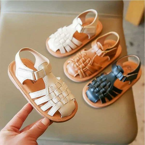 2026 New Vintange Weave Solid Girls Sandals Closed Toe Sandals for Girl Kids Baby Flat Girls Sandals Summer Kids Shoes F02234 C260522