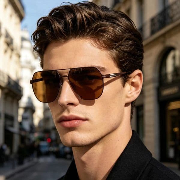 New Fashion Square Frame Ultra-Light Sunglasses For Men, Retro Double-Beam Stainless Steel Outdoor Sun Protection Glasses