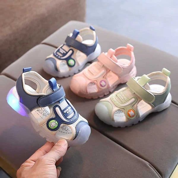 Toddler Boy Summer Shoes Soft Bottom Led Light Up Sandals For Girls And Boys Cartoon Character Design Boys Cowboy Boot Slippers C260522