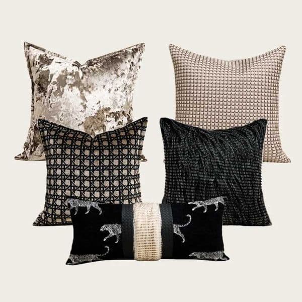 Modern Light Ice Velvet Black / Light Coffee Throw Pillowcase Woven Back Pillow Cushion Cover T260520
