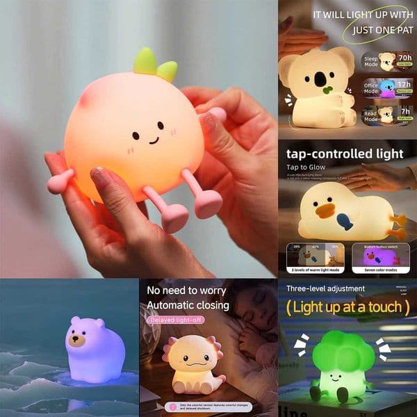 Cartoon Silicone Peach Sleep LampUSB ReChargable LED Night Light for Children Holiday Gift Cute Bedside Decor M260522
