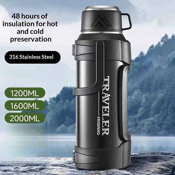 Large Capacity 1L Vacuum Water Bottle Double Wall Insulated 316 Stainless Steel with Handle Leak Proof for Car Office T260520