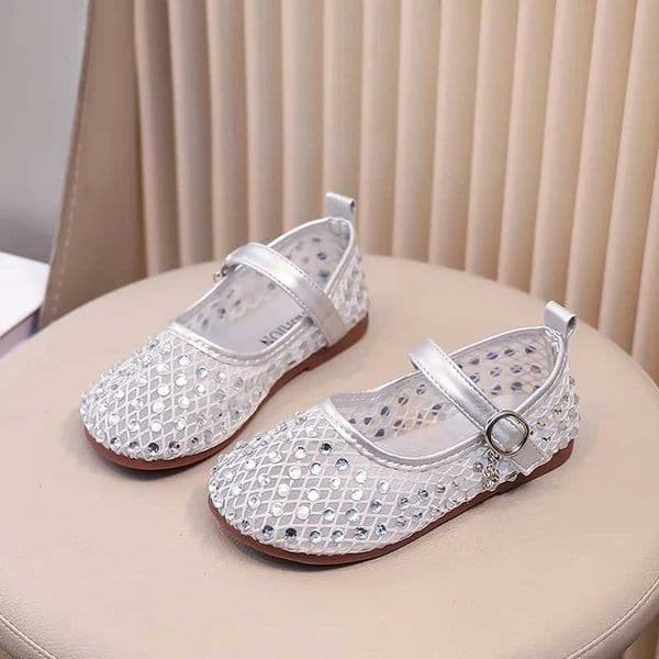 Summer Quick-Dry Mesh Kids Sandals for Girls Witn Sparkly Sequins Non-Slip Sole Cuts-outs Toddler Flats Beach Shoes Daily Wear C260522