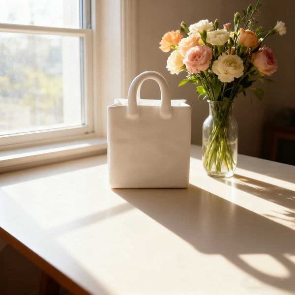 White Ceramic Handbag Shaped Vase Creative Tote Bag Design Flower Pot for Home Decor L260521