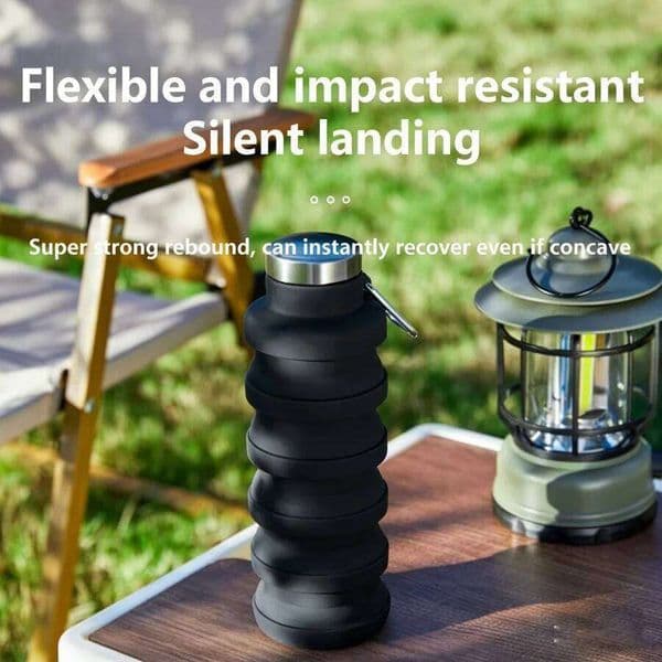 1Pc Black Collapsible 17oz, Portable Leak-Proof Travel Bottle, Foldable Water Bottle with Carabiner, 26W0523