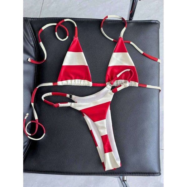 Red and white striped bikini swimsuit 26L0523
