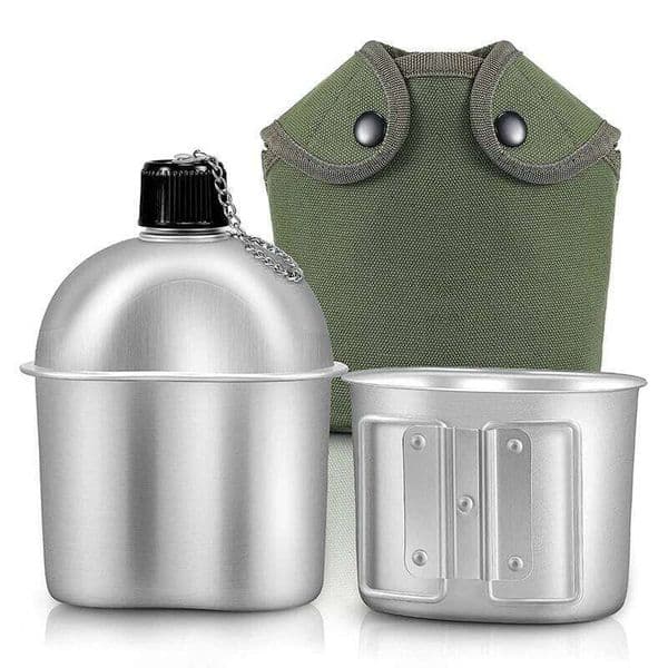 Cookware Set Canteen Portable Water Bottle with Grab Handle Cup for Outdoor Camping Hiking 26W0523