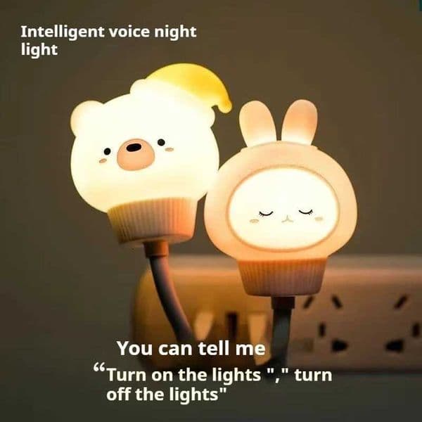 USB Night Light LED Cute Cartoon Voice Control Night Lamp Bear Kitten forBaby Kid Bedroom Eye Protection Decoration Bedside Lamp M260522