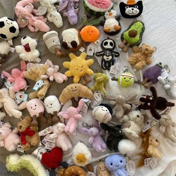 44Styles Cute Plush Keychain With Tag Assorted Fruit Animal Food Plushie Bag Charms Soft Stuffed Toy Keyrings Backpack Decor L260522