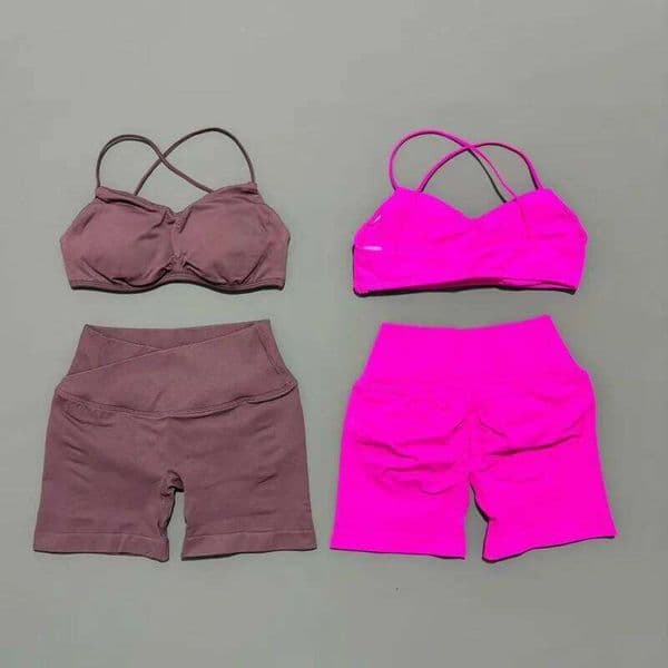 2Piece Vision Set Women Yoga Seamless Shockproof Built-in Pads Racerback Sets Gym Butt Lift Shorts Sports Fitness Suit 26L0523