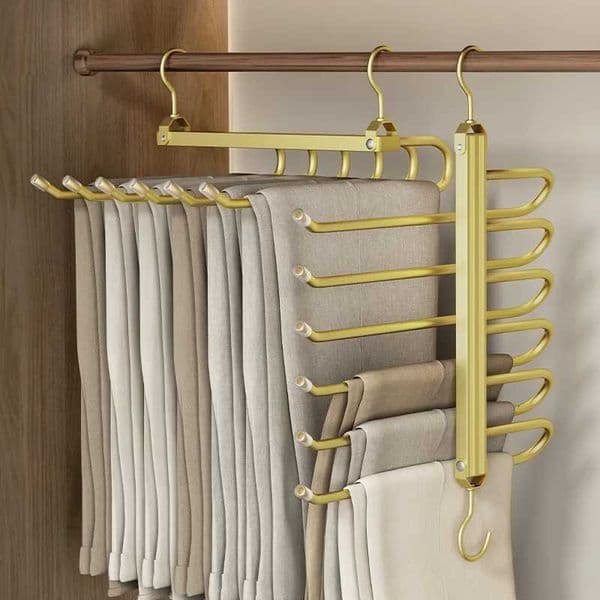 6 Tier Folding Pant Hangers Multi-Functional Pant Hangers Space Saving Metal Organizer 360Rotating Hook Pants Jeans Scarves L260523