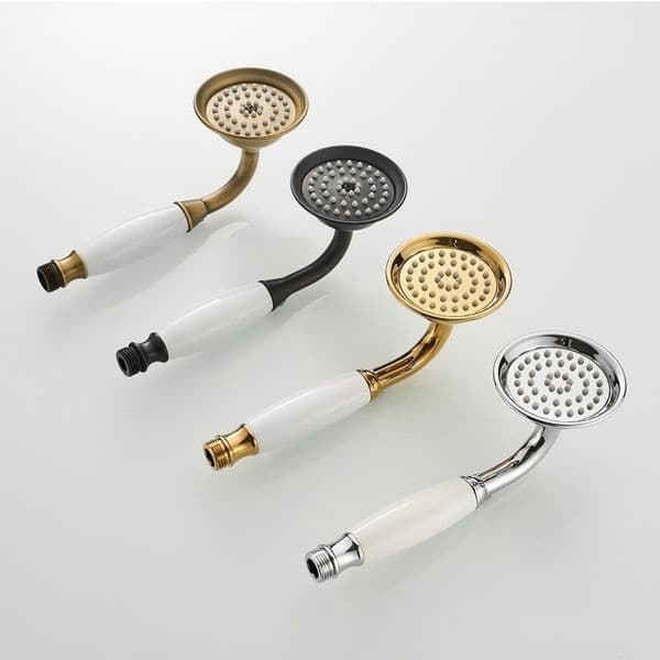Vintage Brass Handheld Shower Head, 1/2" Thread Ceramic Handle Spray Nozzle, 4 Colors (Gold/Chrome/Black/Bronze)