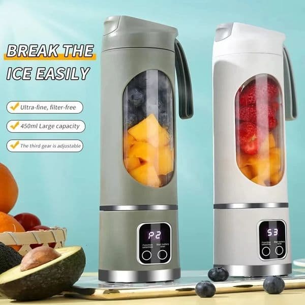 12 Blades Portable Fruit Juicer 450ml Capacity 3 Gears USB Rechargeable Blender Ice Crusher 260521