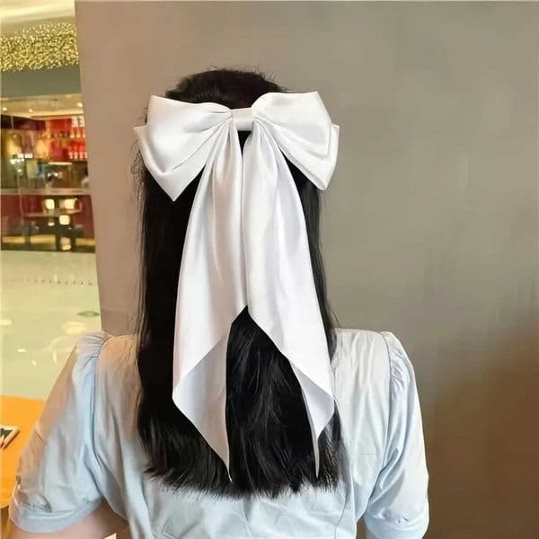 2 solid color ribbon bow hair clips in black and white Korean style large bow hair clips suitable for thick/curly/wavy hair M260522