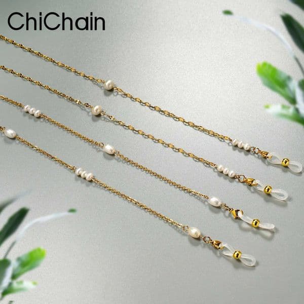 Chichain Stylish Pearl Beaded Crystal Eyeglasses Necklace for Women Chic Stainless Steel Glass pearles Holders Chains pea L260523