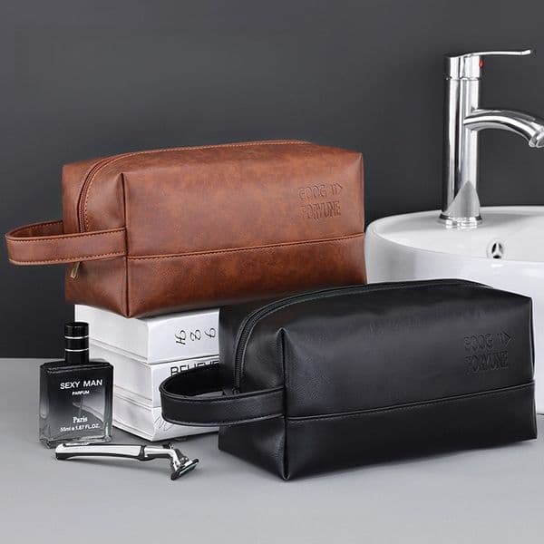 Luxury Mens Toiletry Bag Leather Cosmetic Makeup Organizer Waterproof Travel Wash Pouch Dopp Kit Bath Storage Shaving Case Bags