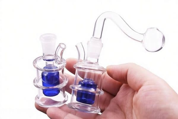 Colorful Travel Mini Glass Oil Burner Bong Hookah Colorful Water Pipes Hookah Recycler Hand Bongs with 10mm male Smoking banger bowl and silicone hose straw