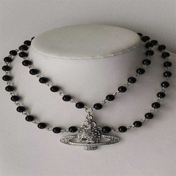 Y2K Crystal Skull Pendant Necklaces Punk Charms Black Beads Necklace Women Chains Choker Goth Jewelry Grunge Accessories Q260523