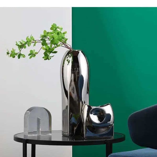Silver-plated Ceramic Vase Desk Decoration Abstract Geometric Vases Irregular Shape Flower Pots Decorative Arrangement L260521