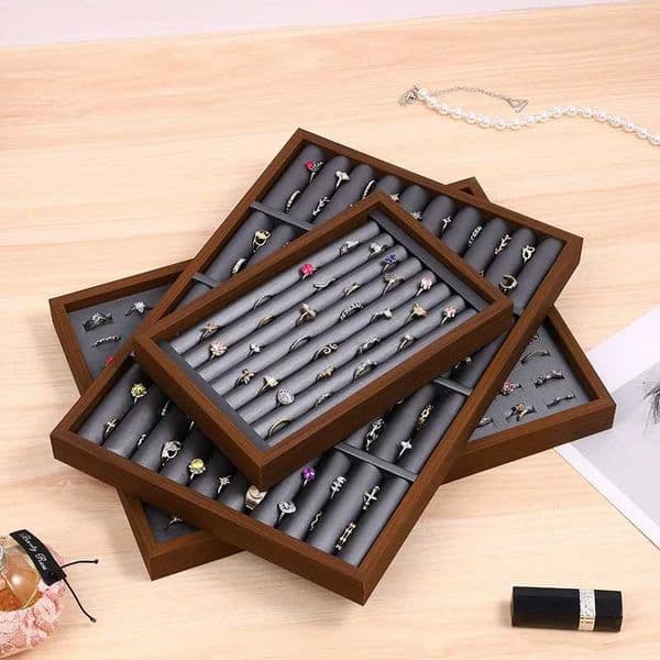 Vintage Walnut Wooden Grain Jewelry Tray Multipurpose Necklace Bracelet Earrings Ring Display Plate Storage Organizers L260522