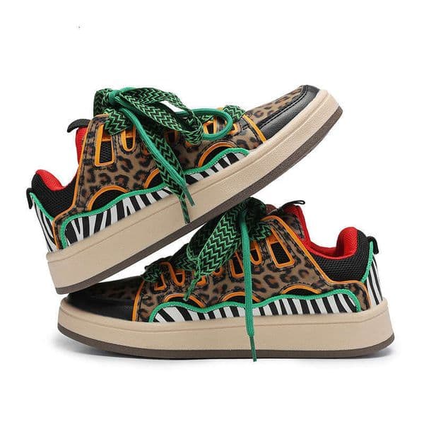 Cross-Border Plus Size Women's Leopard Zebra Pattern Sneakers Lace-Up Loafers Low-Top Flat Casual Sports Shoes