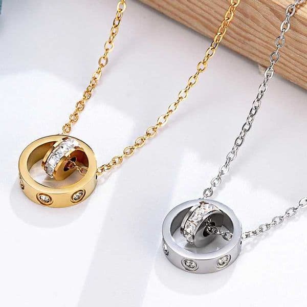 Hot Selling Circle Screw Pattern Zircon Woman Necklace High Quality Stainless Steel Love Jewelry Clavicle Chain L260523