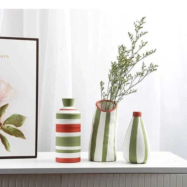 Colorful Stripes Ceramic Vase Flower Pots Desk Decoration Flowers Arrangement Simplicity Porcelain Floral Vases Modern Decor L260521