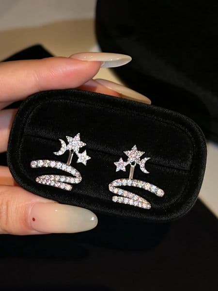2026SS Exquisite Star Ribbon Zircon Earrings Detachable Multi-wear Light Luxury Versatile Women Ear Jewelry