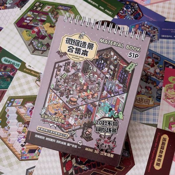 Kawaii 3D Cartoon Miniature Scene Sticker Book Collection DIY Scrapbooking Pocket House Stacking Game Stickers Childrens Gifts M260522
