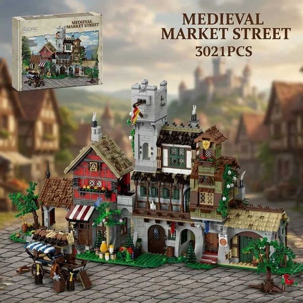 Medieval Market Street Building Set Retro View Architecture Modar Building Blocks Assembly Model Collect Adt Gift 3021PCSJ260523
