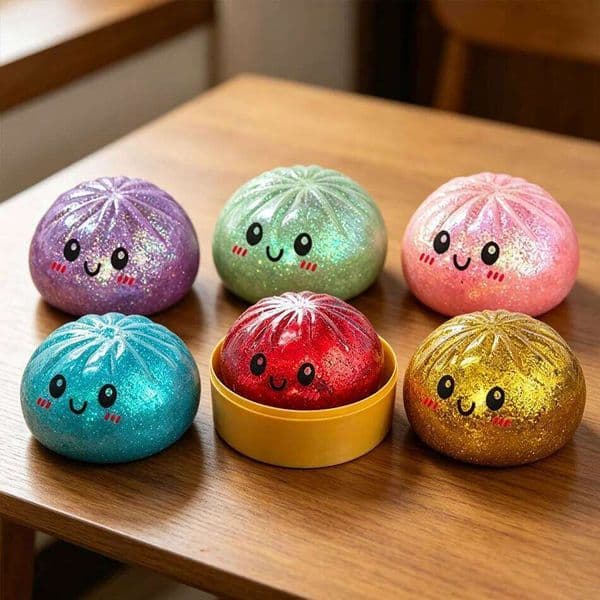 New 1-12pcs Glitter Dumpling Squishy with Box Dumplings Sensory Squeeze Toy for Stress Relief Toys 26L0523