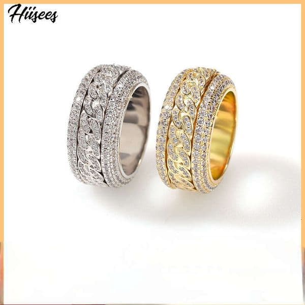 European American Hip-Hop Cross-Border Micro-Inlaid Zircon Cuban Rotating Real Gold Plated Trendy Brand Men's Fashion Personality Ring High-Quality ring