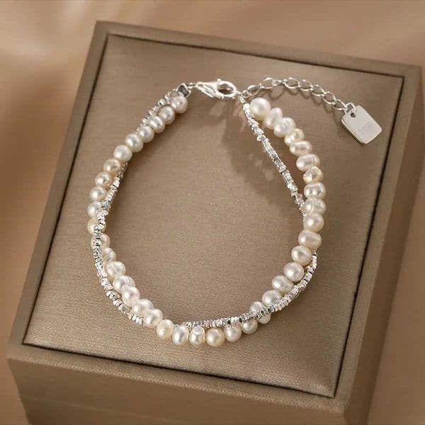 Fashion 925 Sterling Silver Pearl Bracelets for Women Girls Luxury Double Layer Pearl Silver Chain Bracelets Party Jewelry Gifts R260522ZHR260522