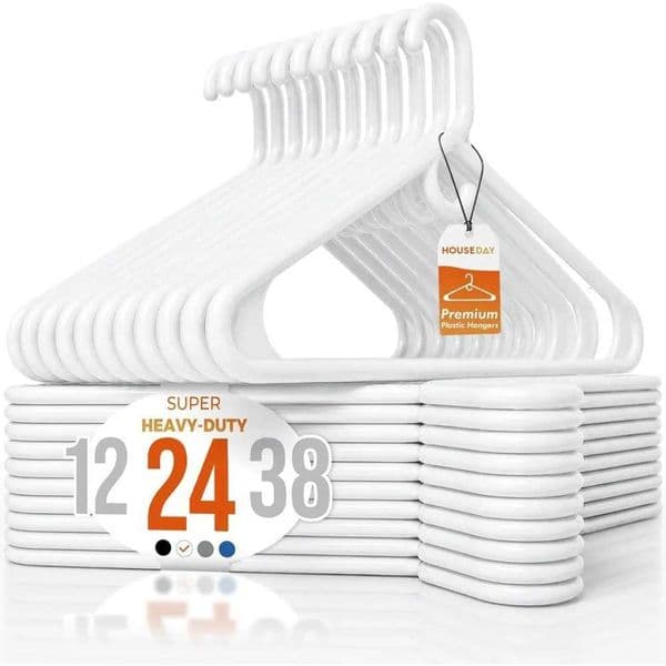 Ultra Thick White Plastic Hangers 24 Pack Heavy Duty 20 lb Load Sturdy for Coats Jackets Suits Closet Organizer Dorm L260523
