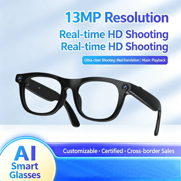 1300W pixel camera, photo shooting, Bluetooth music playback, call answering, AI real-time translation smart glasses