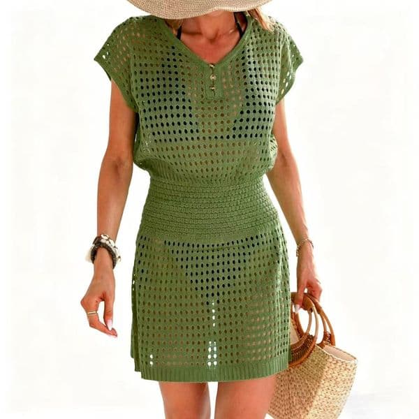 Beach cover shirt, fashionable hollow out crochet knit dress