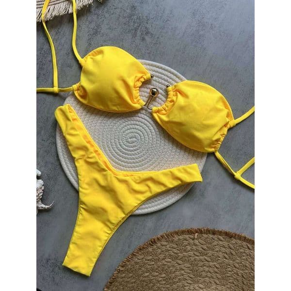 Sexy U Shaped Bandeau Bikinis Sets Mujer Strapless Swimwear Women Gold Swimsuit Bathing Suit Biquinis Brazilian Bikini Swim 2025 26W0523