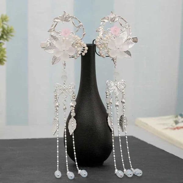 New Ancient Chinese Style Delicate Hanfu DrESS Flower Long Tassel Pendant Hairpins Clips Women Girls Fairy Hair Jewelry M260522